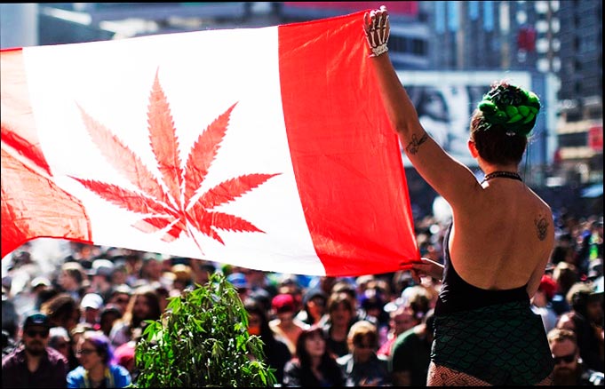 Mujer sosteniendo la bandera canadiense